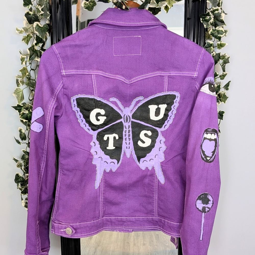Purple Denim Jacket with Butterfly Design